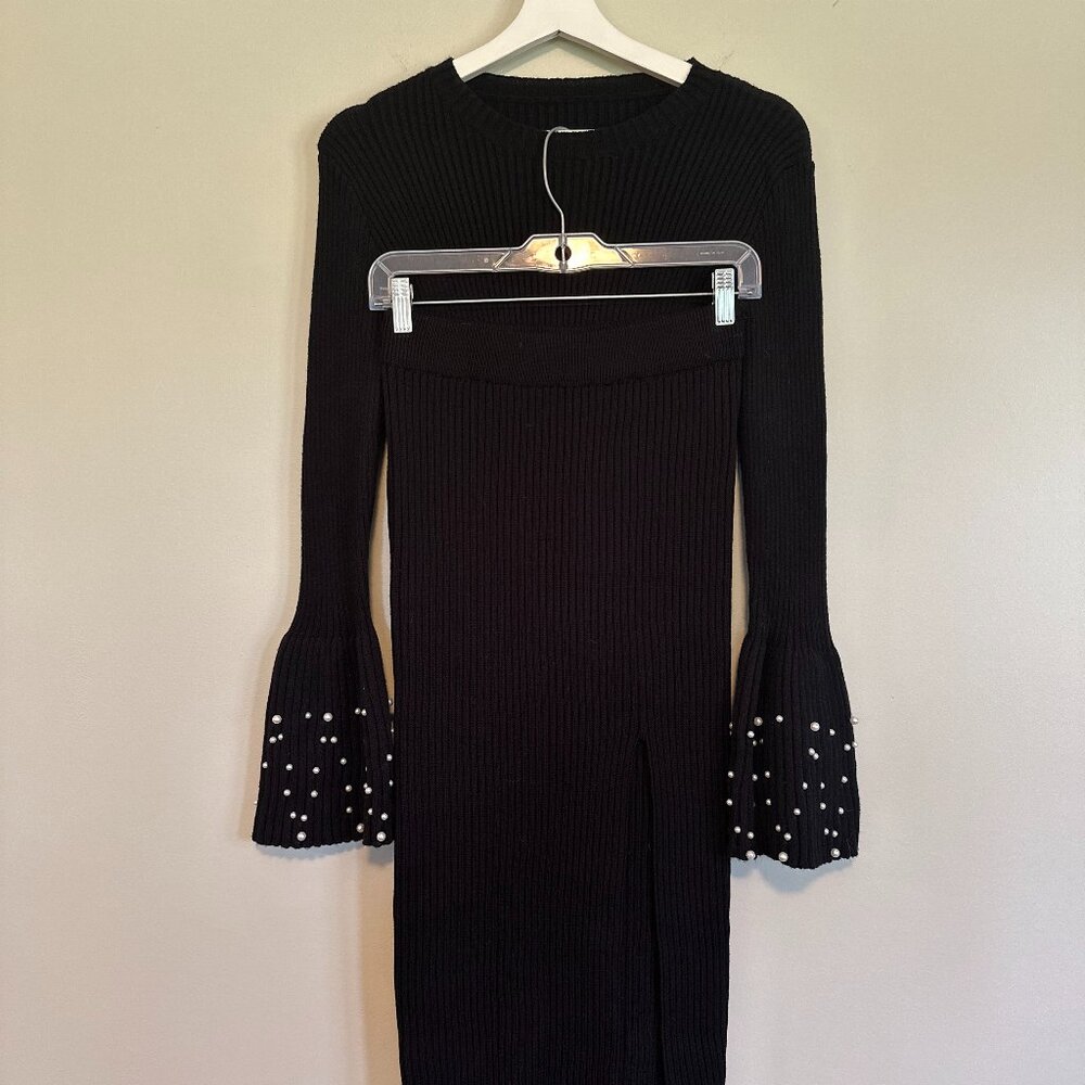 Black ribbed knit sweater and bodycon skirt set